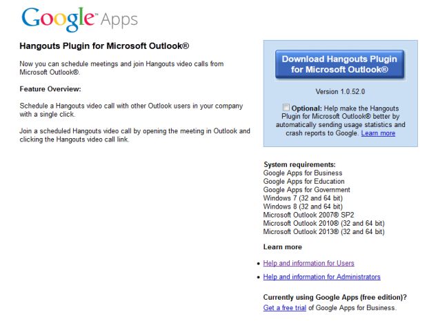 Google Hangouts Plugin For Outlook